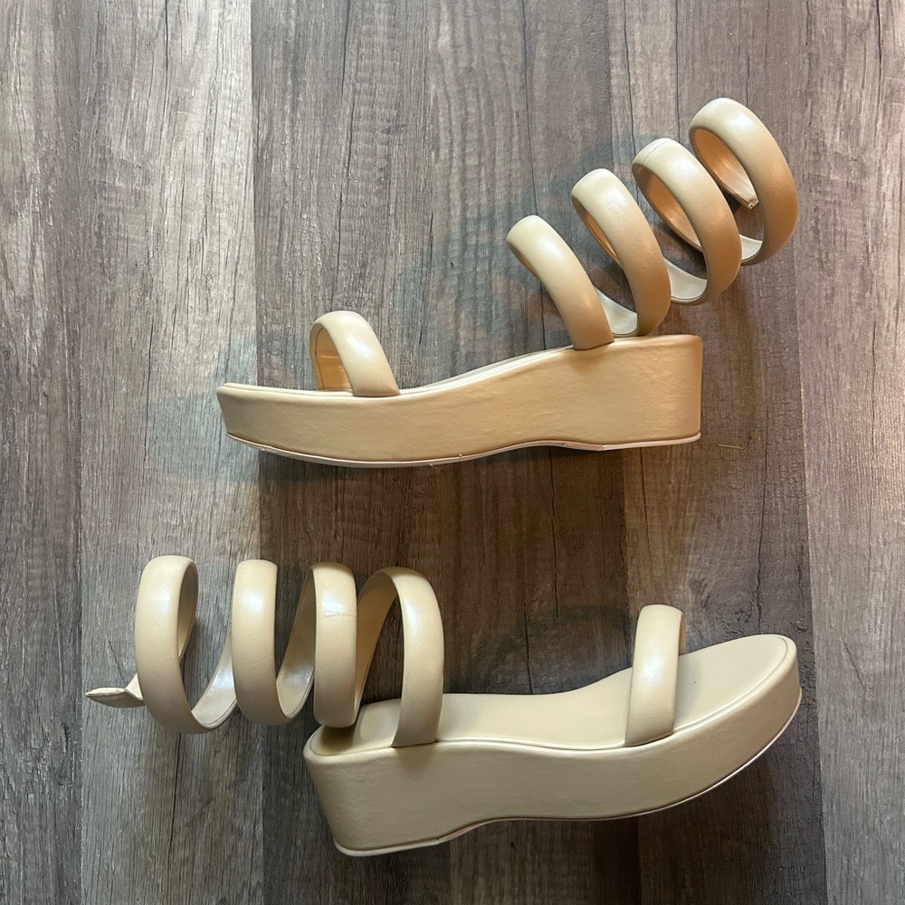 Cult Gaia 🧜♀️ Wrap Gladiator Tan Sandal Platform Wedges Mermaid Bohemian - Picture 5 of 7